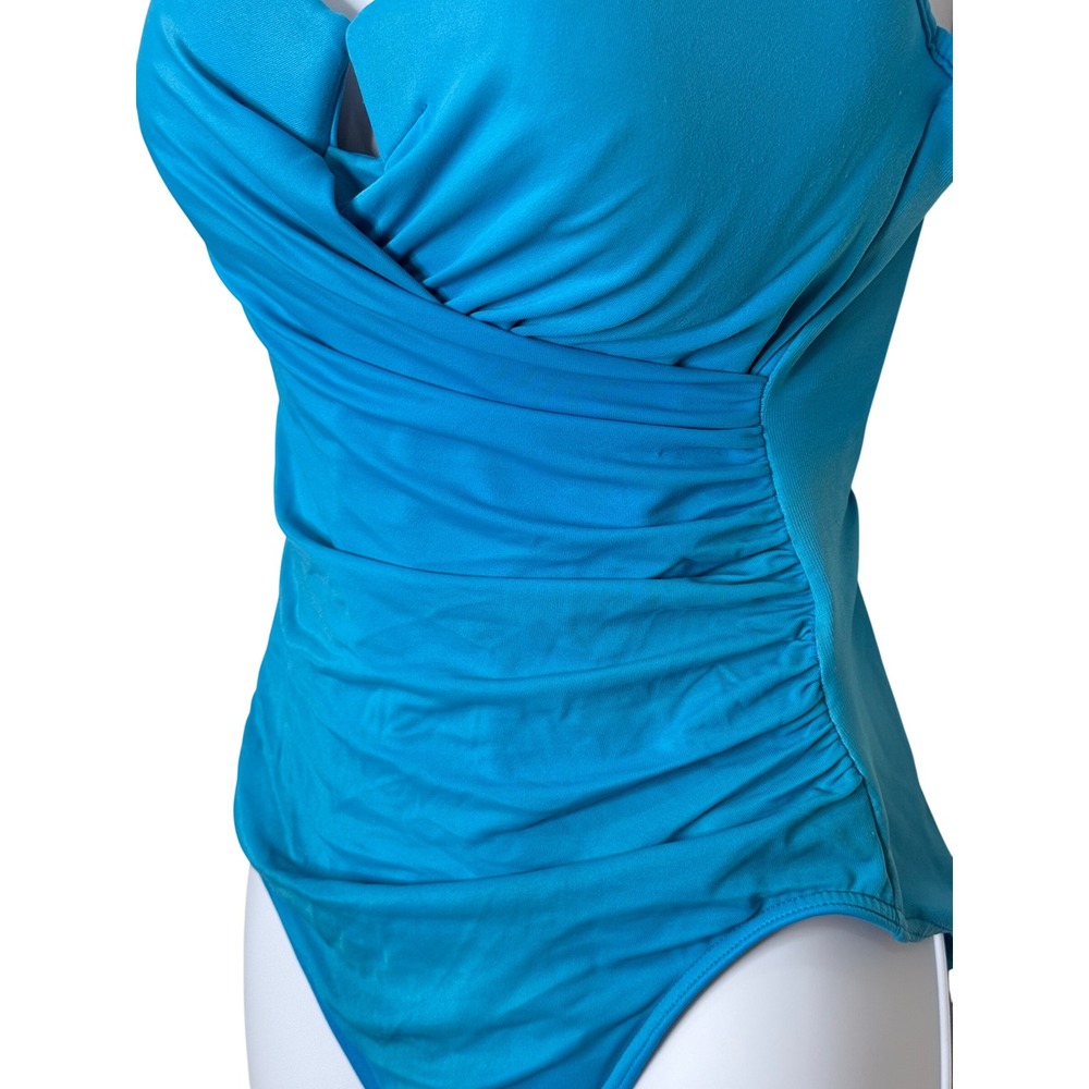 Miraclesuit Sanibel One Piece Swimsuit Women 12 Turquoise Blue Ruched 68866 - Picture 3 of 8